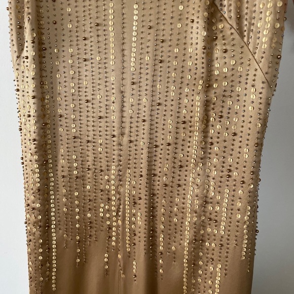 Nwot Ombré Beaded Sequin Silk Gown Long size 6Champagne W/Slit & Kick Pleat - Picture 6 of 9